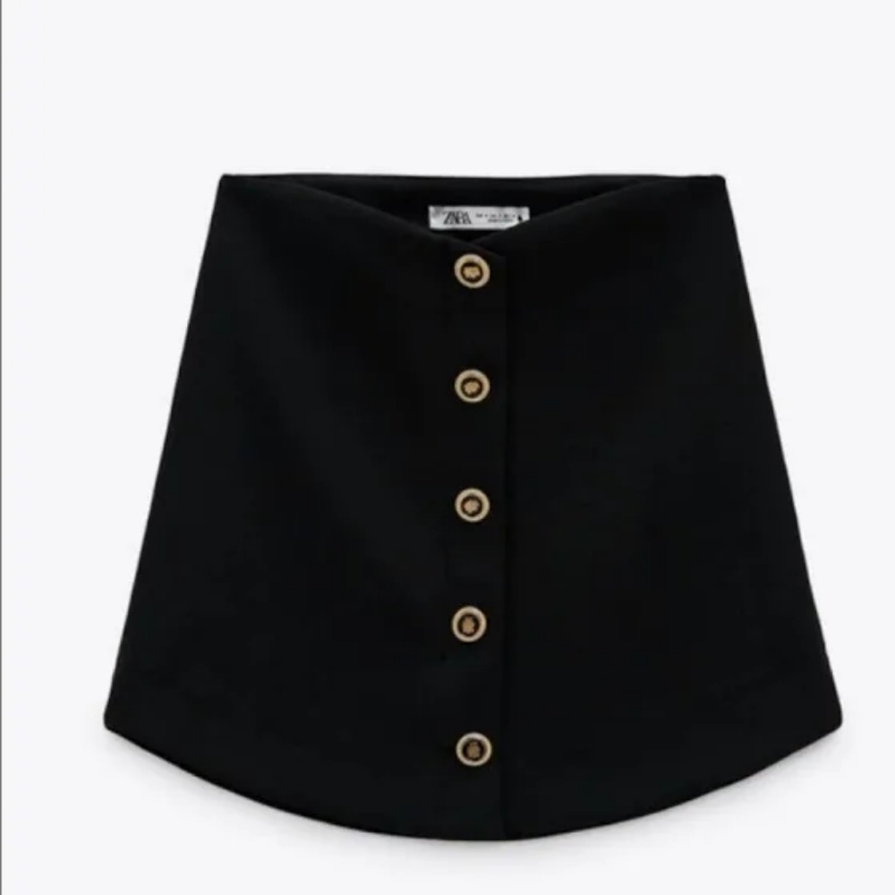 ZARA MINI SKIRT with black & gold front buttons BLACK SZ L